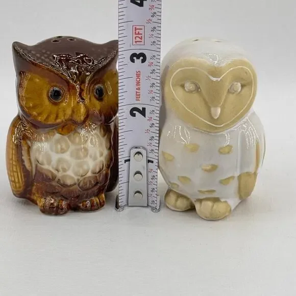 Set of 2 Mismatch Ceramic Owl Salt And Pepper Shakers With Stoppers 3" - Picture 6 of 7
